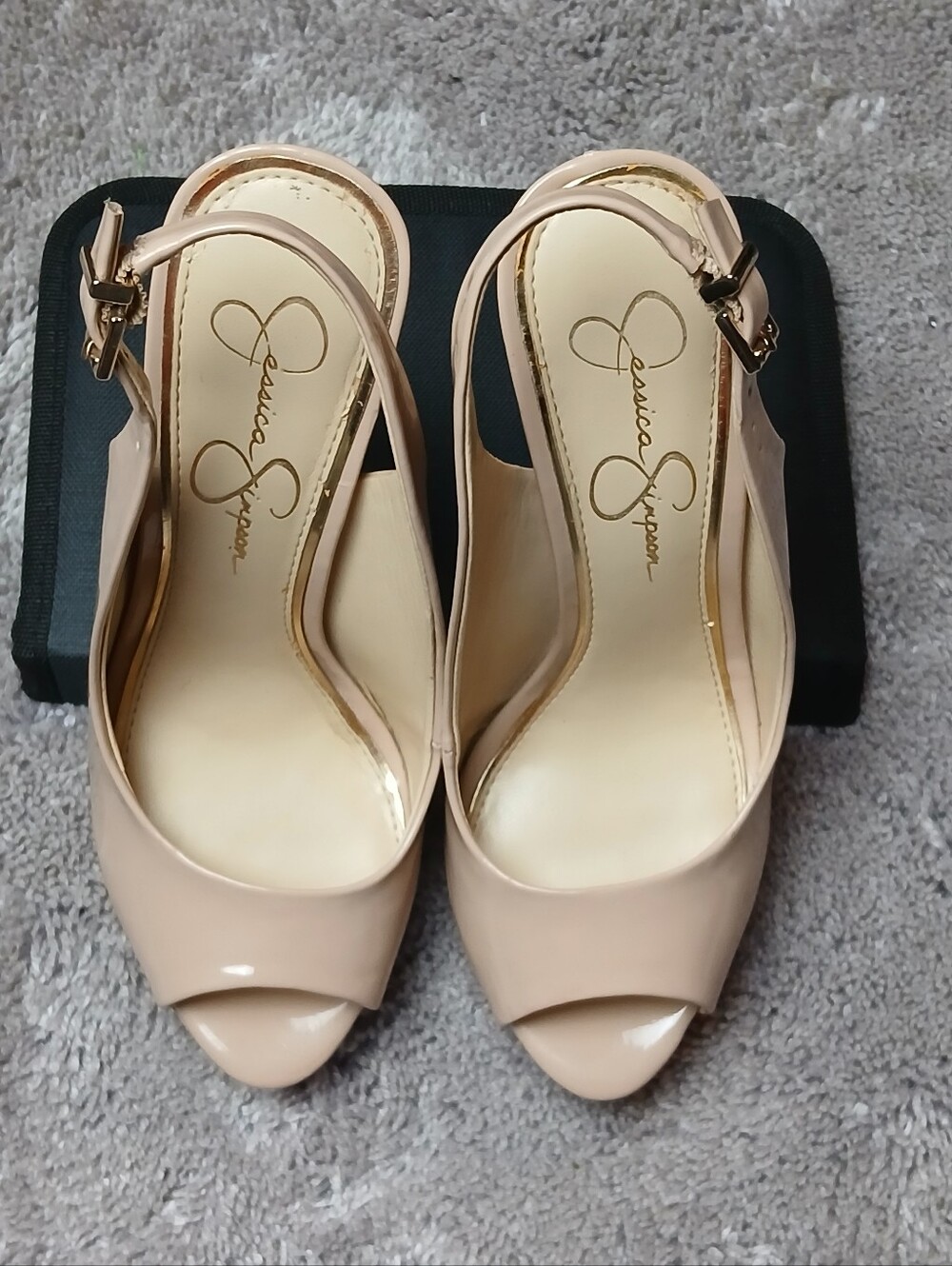 Jessica Simpson Nude Patent Slingback Peep-Toe Heels